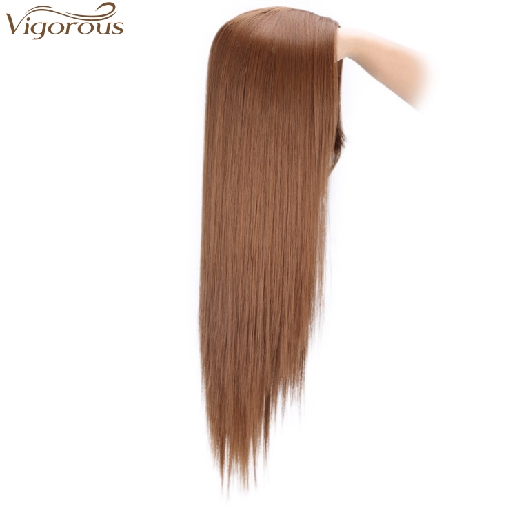 Vigorous Long Silky Straight Synthetic Wigs Middle Part Honey Brown Natural Looking Cospaly Daily Use Wigs Wholesale Price