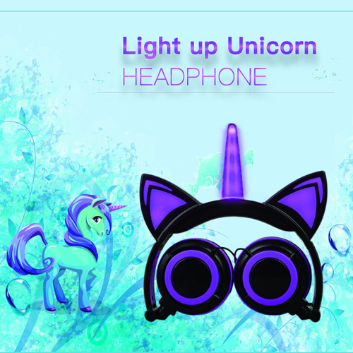 빛으로 유니콘 고양이 귀 밤 헤드폰
