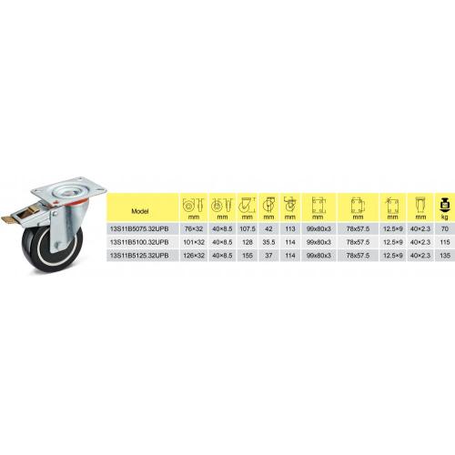 75/100/125 mm Pu Bracket caster for trolley carts