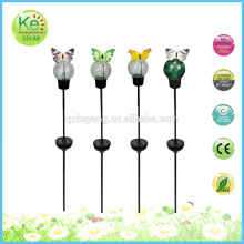 Glass ball with dancing butterfly solar stake light