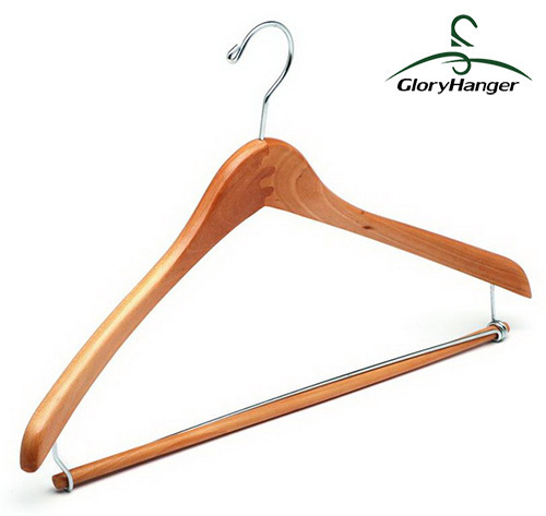 Gloryhanger wooden suit hanger with locking skirt bar