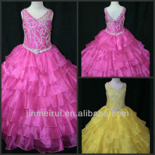 V-neck Beaded Little Rosie Junior Pink Pageant Dresses For Girls DF052