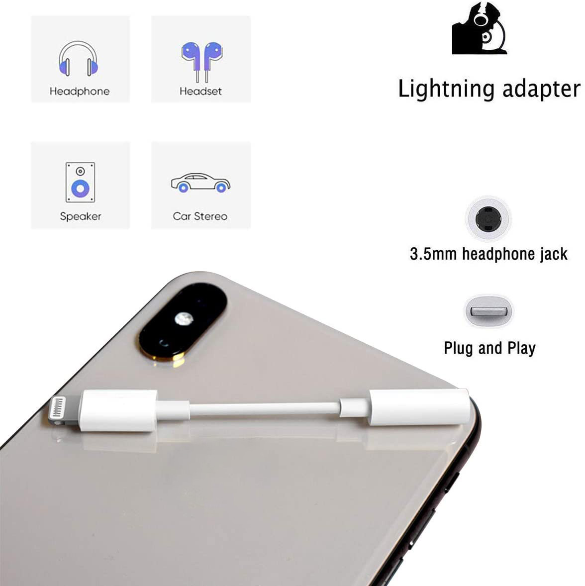 For Lighting to 3.5mm Headphone Adapter Audio Aux Cable Adapter For i Phone