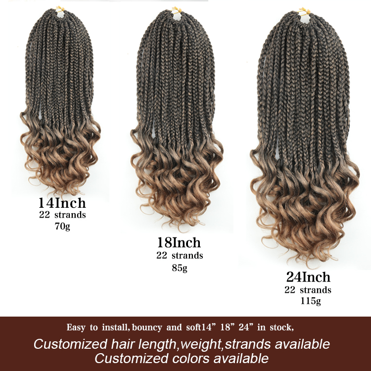 Julianna 14 18 24 inches synthetic Pre Loop Crochet Box Braids Two Tone Synthetic Hair With Curly End