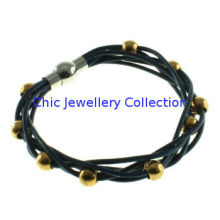 Black Fashionable Leather Wrist Bracelets Outlet For Promotion