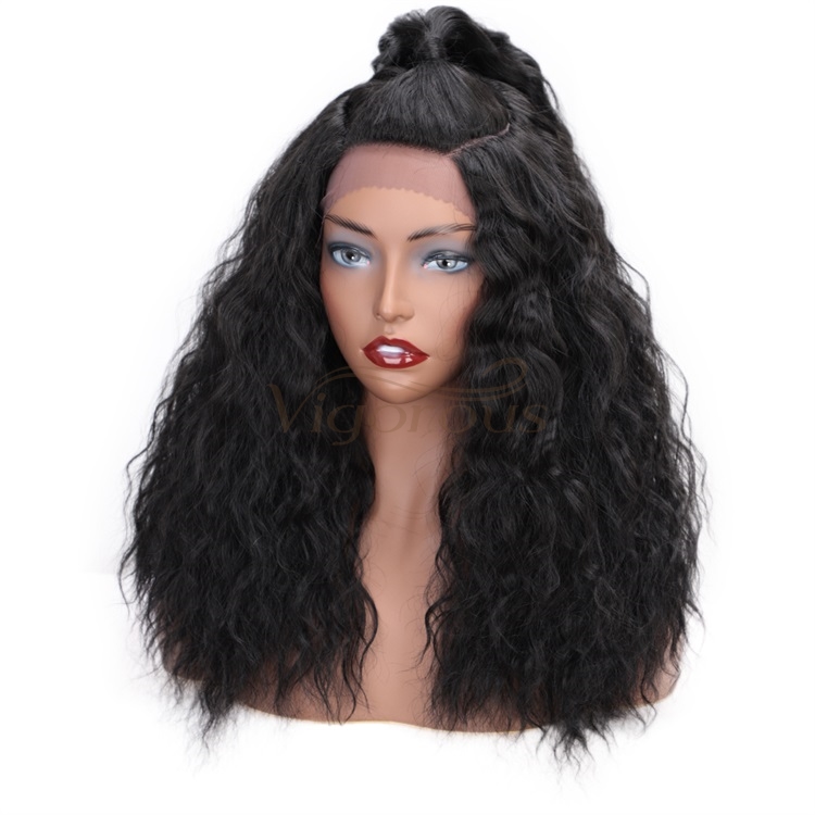Vigorous Natural Black Synthetic Lace Front Wigs Long Water Wave Heat Resistant Fiber Hair Wigs for African Americans