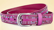Fashion Unisex metal studded genuine leather belt in 28mm width of pink col