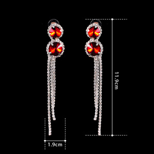 Fashion Rhinestone Tassel Long Earrings