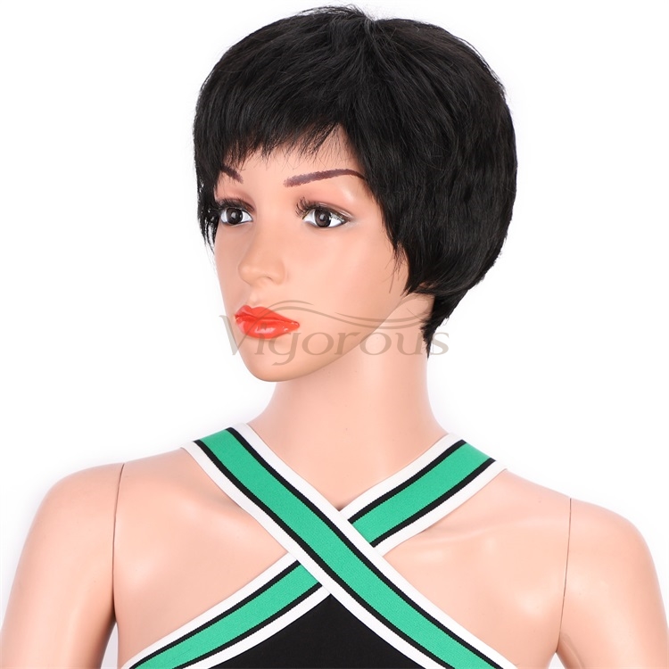 Vigorous Short Hair Wigs for Black Women Natural Straight Pixie Cut Synthetic Hair Wig 100% Heat Resistant Fiber Wig 1B Color