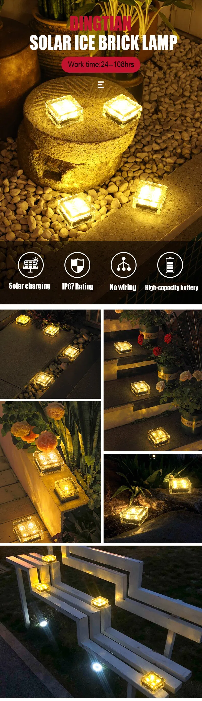 Solar-Powered Crystal Glass LED Lights for Outdoor Spaces