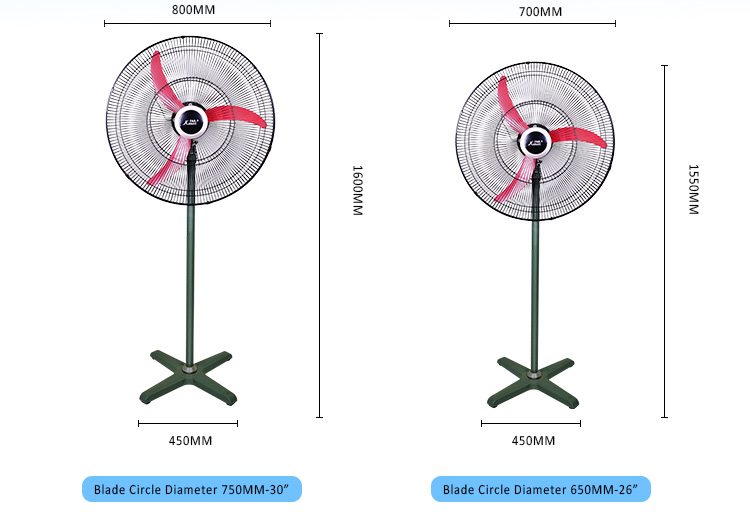 Kanasi 20 26 30 Inch OEM Cast Iron Industrial Fan Pedestal Fan Dengan Bilah Aluminium