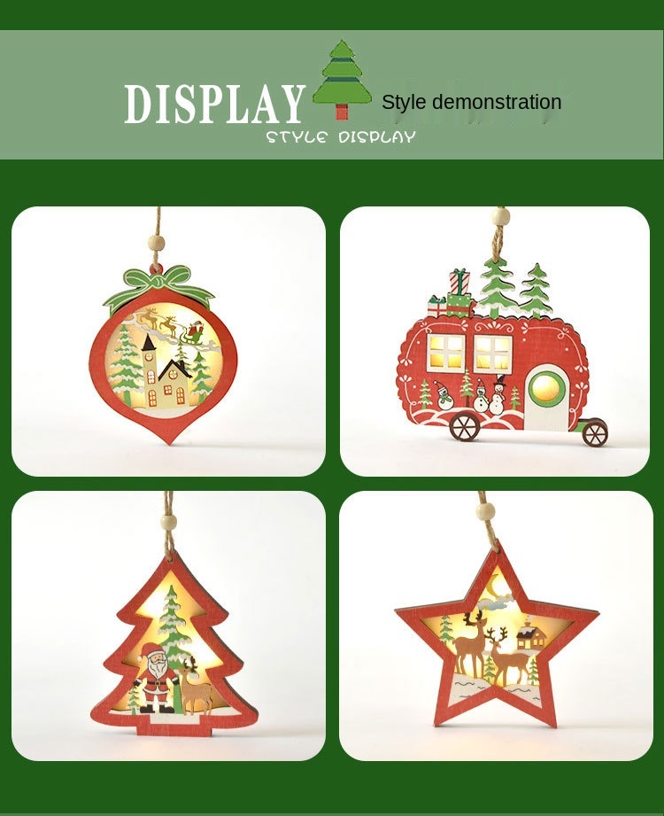 Popular New Christmas Decorations Wooden Luminous Pendant Creative with Light Small Tree Five-Pointed Star Ornaments