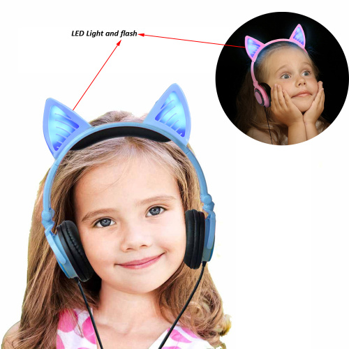 Auriculares de oreja de gato inalámbricos Bluetooth con luz LED de dibujos animados