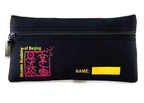 Oem Fancy Black Color Large Printing Neoprene Pencil Case With Zipper / Pouch For Women