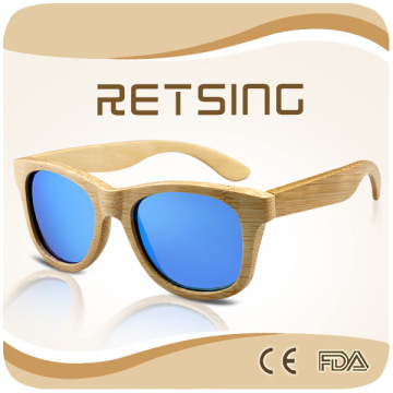 Handmade Custom Wooden Sunglasses Blue Mirror Lense Bamboo Sunglasses