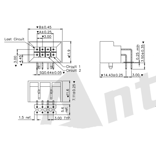 AW3045LBKR-2XNP-X MOLEX 3,00 mm 90 ° Seria złącza wafania