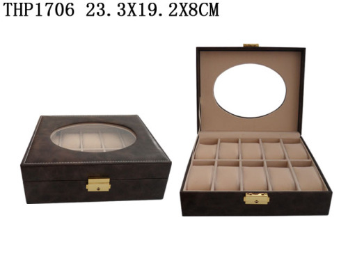 Leather Watch Display Box with Clear Window (THP1706)