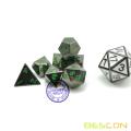 Bescon 10MM Mini Solid Metal Dice Set Glossy Black with Green Numbers, Mini Metallic Polyhedral D&D RPG Miniature Dice 7-sets