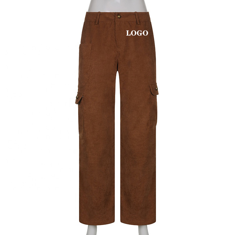 Custom Corduroy Low Rise Cargo Pants Casual