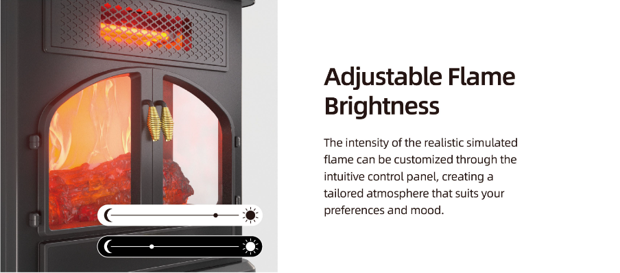 Electric Stove Heater 1400W Freestanding Fireplace With Wood Stove Flame Effect - Two Doors