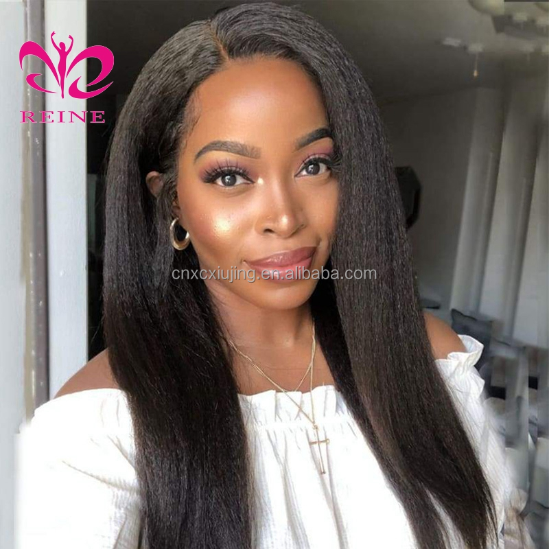 REINE Wholesale Vendors Brazilian Virgin Kinky Straight  Natural Hairline Glueless Remylace front human hair wig for black woman