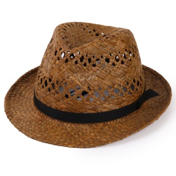 Roll up short brim plain pattern solid straw fedora hats