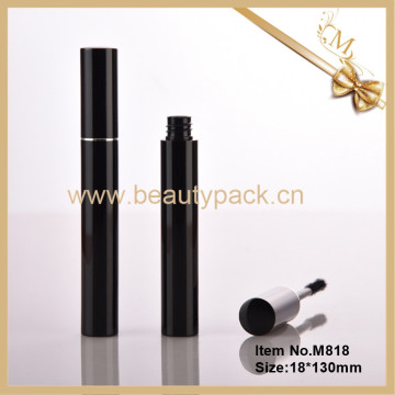 High end empty cylinder black aluminium mascara case with brush