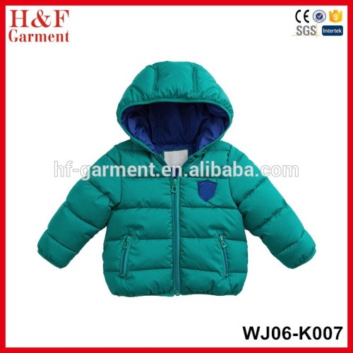 Nylon zipper jacket green kids winter hoodie jacket padding with 100% polyester