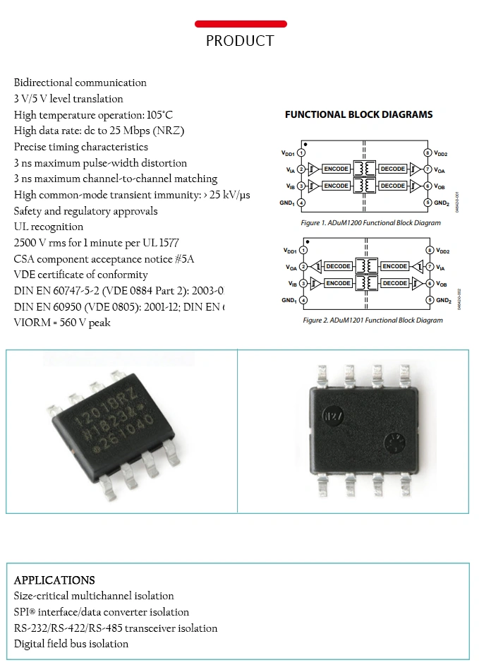 Adum1200brz Screen Printing 1200brz SMD Sop8 Digital Isolator Chip