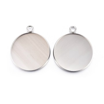 Pandahall 25mm Flat Round Stainless Steel Color Pendant Cabochon Settings