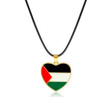 Heart Shape Free Palestine Flag Metal Enamel Necklace Pendant