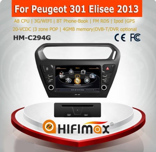 Hifimax car radio dvd gps navigation FOR Peugeot 301 Elisee 2013 WITH A8 CHIPSET DUAL CORE 1080P V-20 DISC WIFI 3G INTERNET DVR