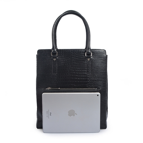 Black Croc-Embossed Italian Leather Business Tote