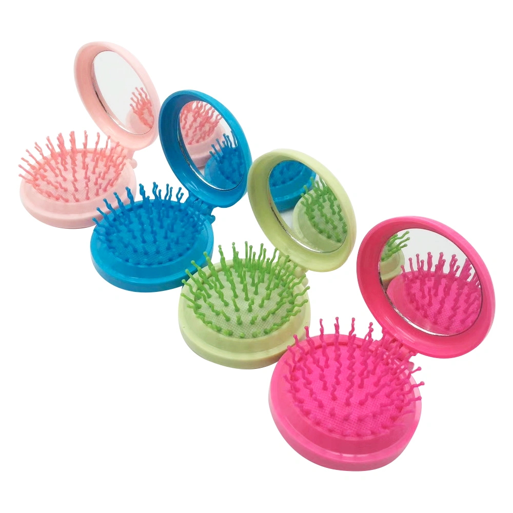 Portable Travel Folding Round Pop-up Hair Brush with Mirror