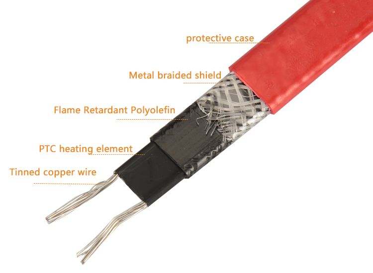 high temperature 105 degree anti-freeze self regulating pipe heating cable 220v