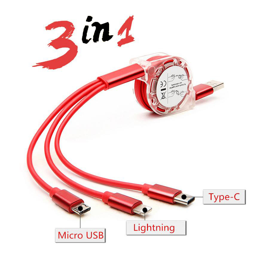 Yijiashishang 3 in 1 usb cable for iphone  micro type c mobile phone accessories three in one cables