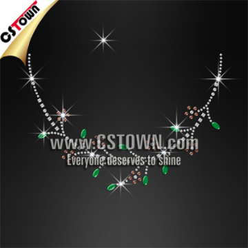Green branches hotfix necklace rhinestone designs for clothing