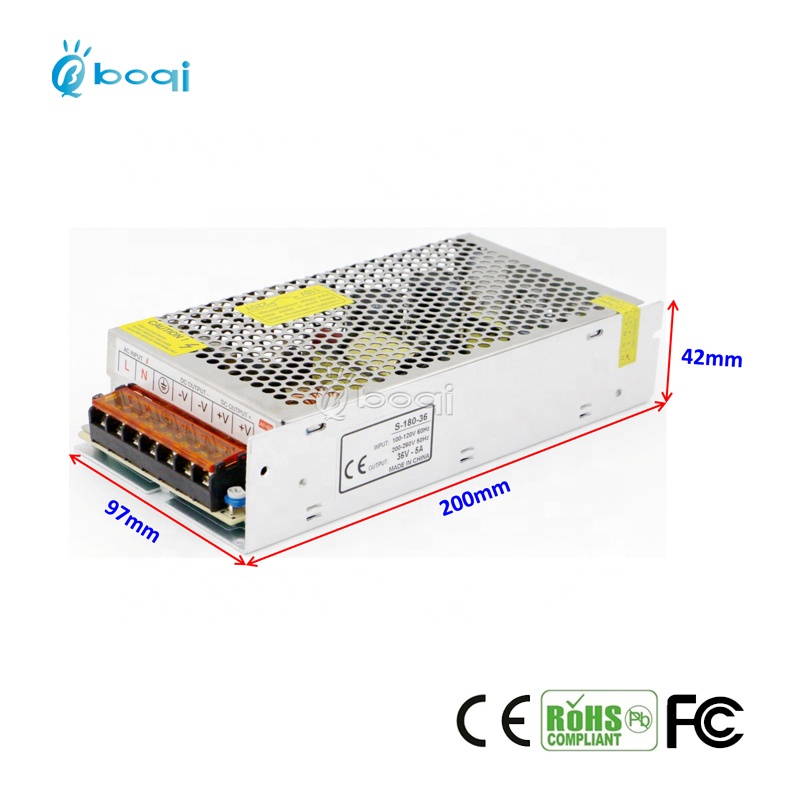 boqi CE FCC Certified 36v 5a 180w power supply for CCTV, LED Strip, LCD Screen