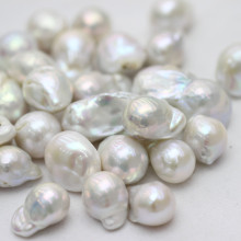 14-16mm White Freshwater Baroque Nucleated Pearl Beads, Top Quality