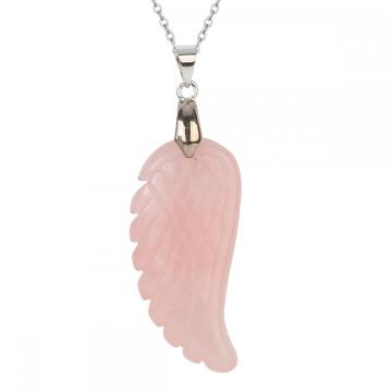 Gemstone wing pendant necklace charms natural crystal quartz stone angel feather wing pendant choker with 45cm silver chains