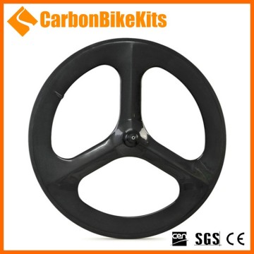 CarbonBikeKits aero design road/ track full carbon 3 spoke bike wheels tubular
