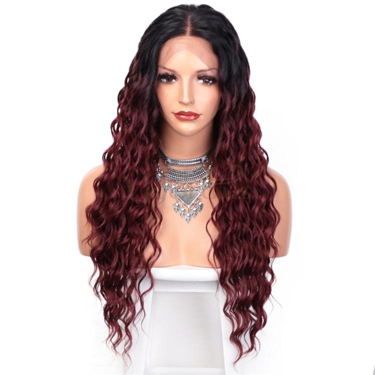 Vigorous Lace Front Wigs Long Wavy Synthetic Wigs for Black Women Ombre Curly Red Wigs with Natural Hairline