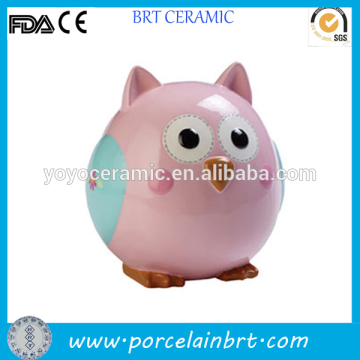 round pink owl ceramic saving bank