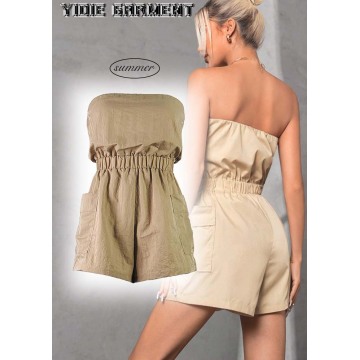 Multi-pocket Nylon Romper Sexy Tube Bodycon Cargo Jumpsuit