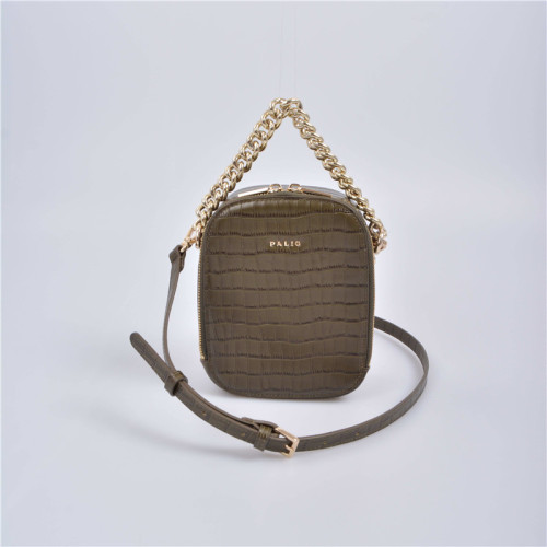 Square crossbody bag with chain handle