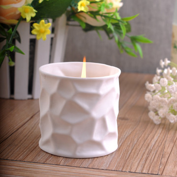 White Ceramic Candle Containers with Irregular Embossment