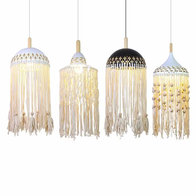 Handmade Macrame Boho Pendant Light for Cozy Bedroom and Living Room Decor