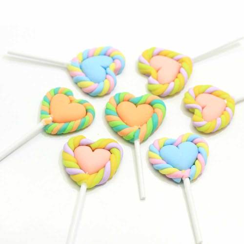 Simulatie Kleurrijke Hartvorm Polymeer Klei Lollipop Diy Kleimaterialen Voor Telefoon Shell Accessoires Diy Klei Decoratie