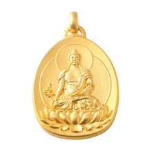 Custom Silver Egg Shape Two-Sided Engraved Buddhist Gold Plated Medicine Master Heart Mantra Pendant