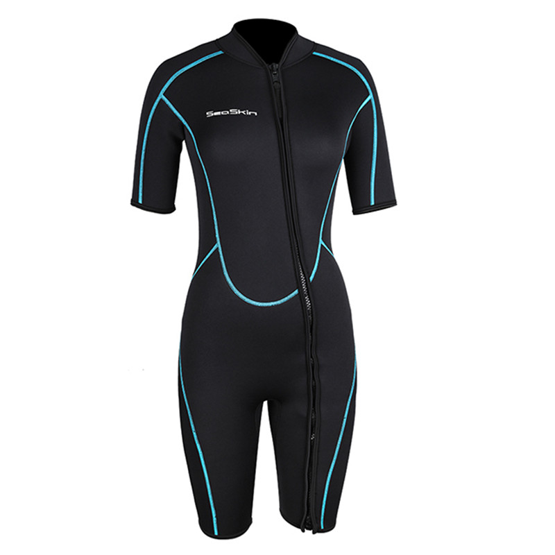 Seaskin Womens ön fermuar Dalış için Shorty Wetsuit